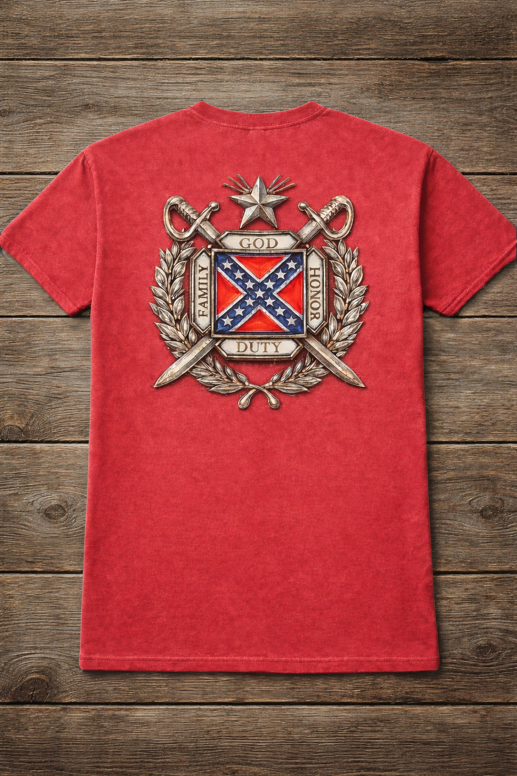 Crossed Swords on Battle Flag Short Sleeve Premium T-Shirt 100% Ring -Spun Cotton