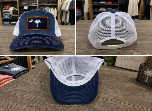Denim Mesh Back Hat Cap with South Carolina State Flag Leather Patch 3 views