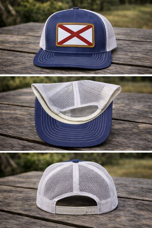 Denim Mesh Back Hat Cap with Alabama State Flag Leather Patch 3 views