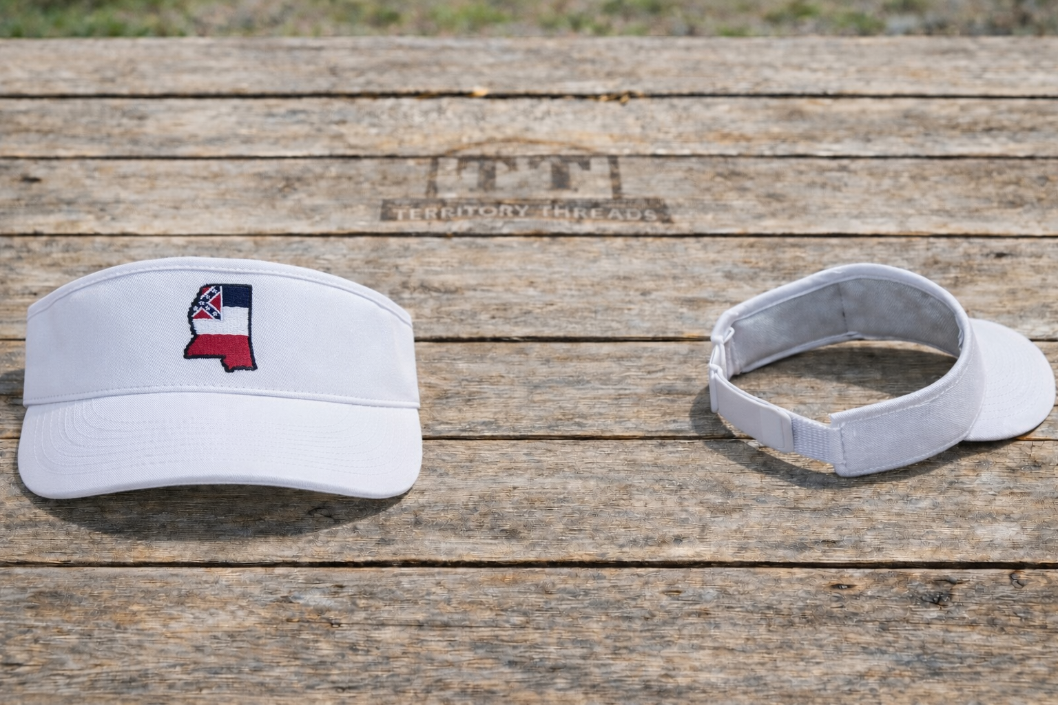 Embroidered Old Mississippi White Golf Visor