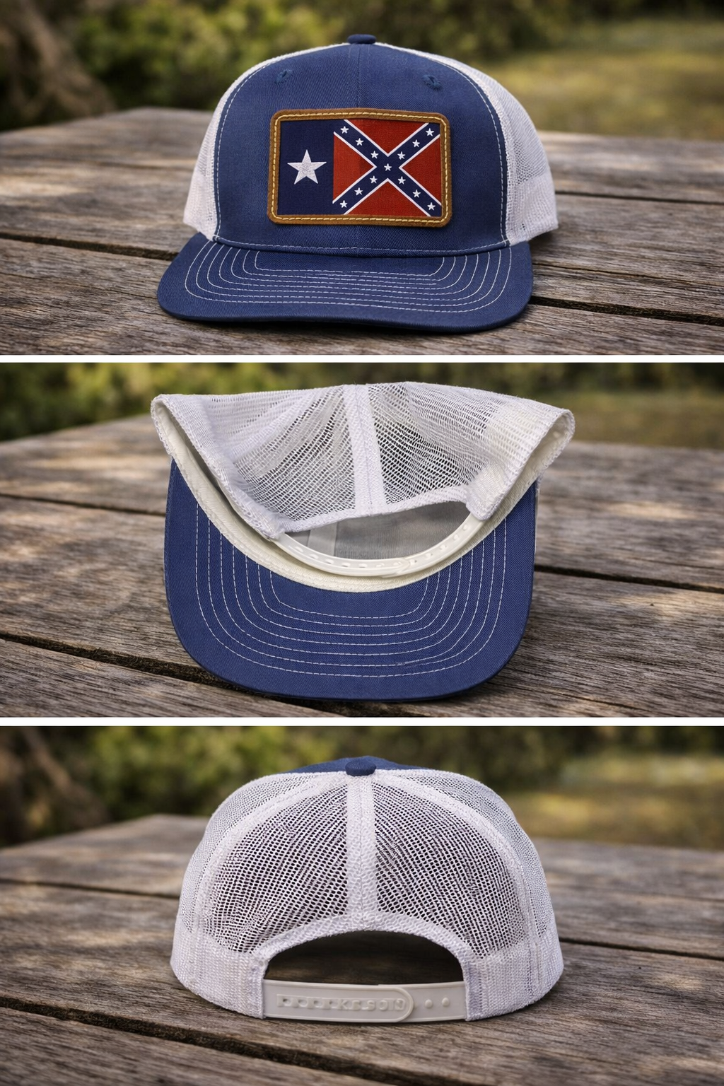 Texas Rebel Battle Flag Leather Patch Denim Mesh Back Cap Hat by Alumni Gear