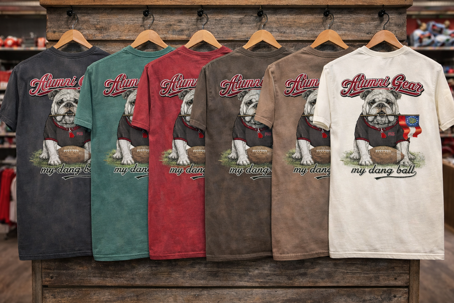 Alumni Gear My Dang Ball Design with Georgia Stick Flag in Bulldog's Mouth Short Sleeve Premium T-Shirt 