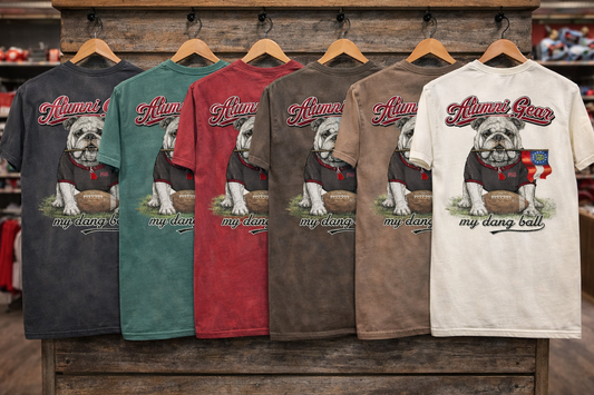 Alumni Gear My Dang Ball Design with Georgia Stick Flag in Bulldog's Mouth Short Sleeve Premium T-Shirt 