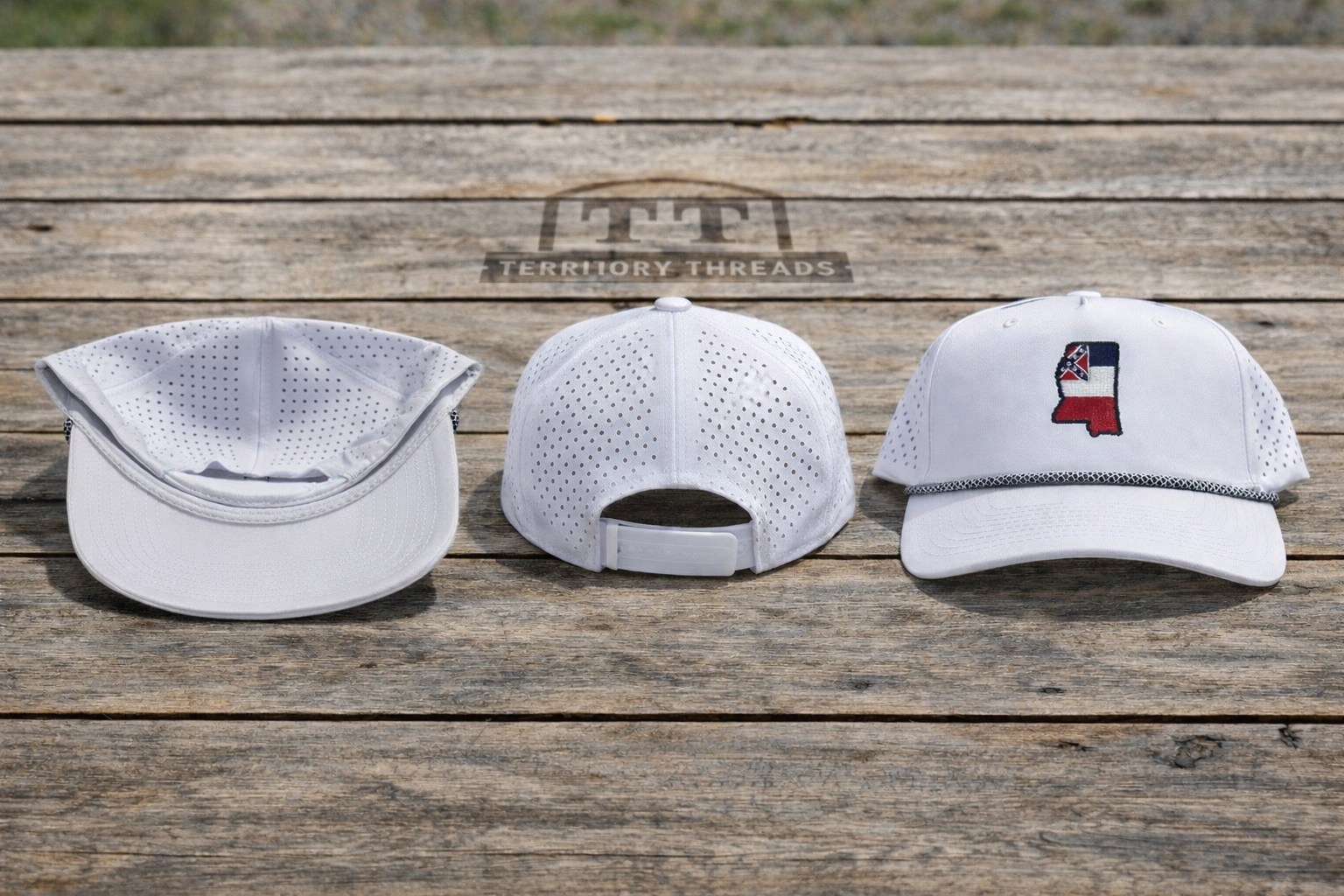 Embroidered Old Mississippi White Golf Hat Cap