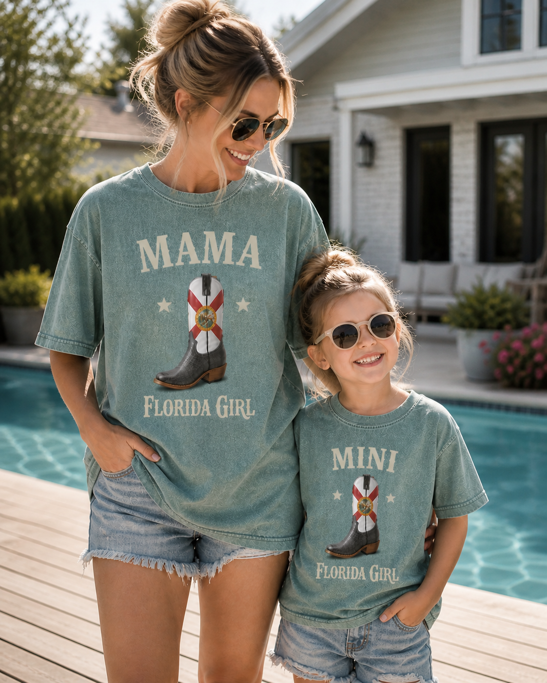Mama-Mini Florida Girl Design Premium T-Shirt on Mother & Daughter