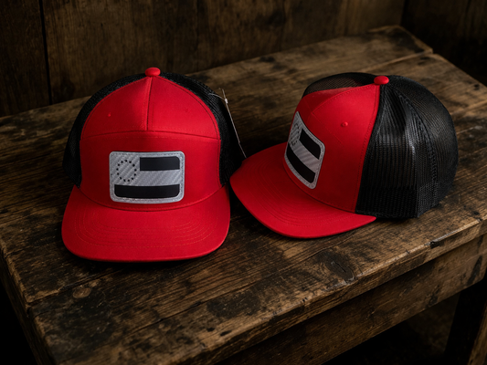 Red and Black Hat Cap with Black and White Stars and Bars Flag Patch 2 views