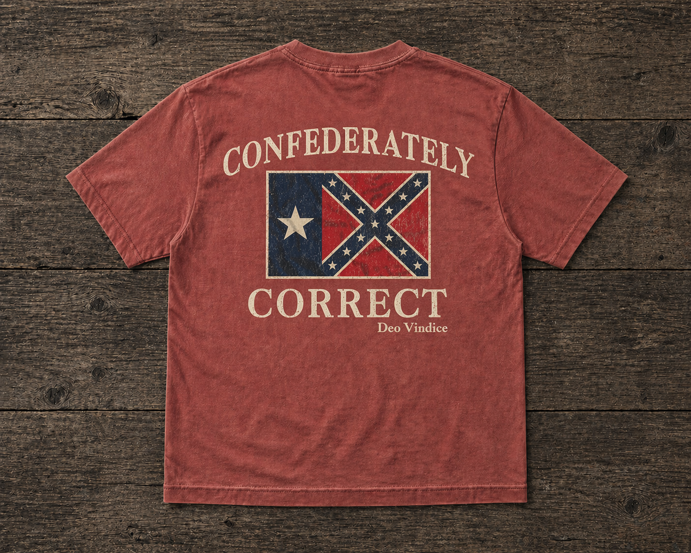 Texas Battle Flag Confederately Correct Short Sleeve T-Shirt Washed Red
