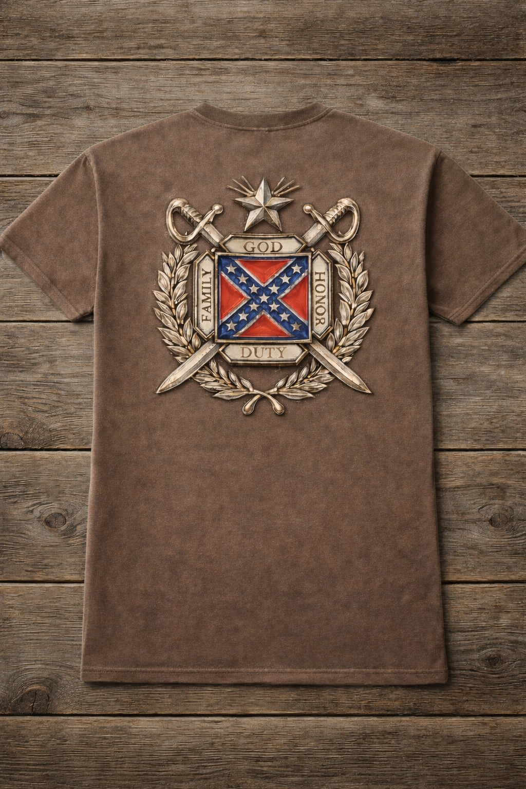 Crossed Swords on Battle Flag Short Sleeve Premium T-Shirt 100% Ring -Spun Cotton