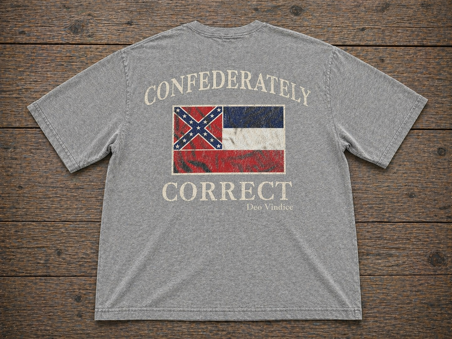 Old Mississippi State Flag Confederately Correct Short Sleeve T-Shirt Heather Gray