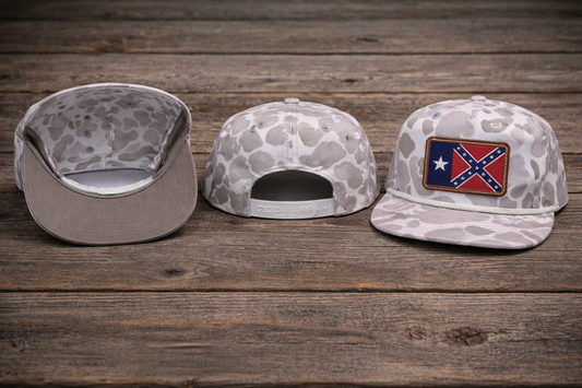 Ghost Camo Rope Cap Hat with Texas Battle Flag Brown Leather Patch 3 Views