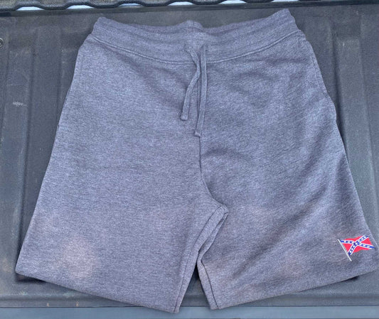 Super Soft High Quality Fleece Shorts with Embroidered Rebel Battle Flag Front View