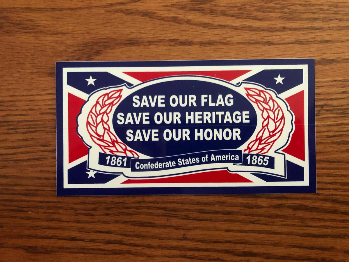 Save Our Flag Patriotic Southerner decal bumper sticker with CSA battle flag design, 3x6 inches, weather-resistant vinyl