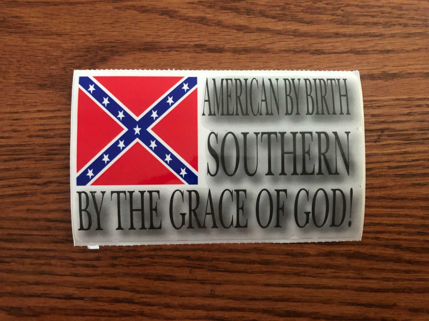 American by Birth Southern by the Grace of God bumper sticker decal with Confederate Battle Flag design, 3x6 inch, weather-resistant vinyl
