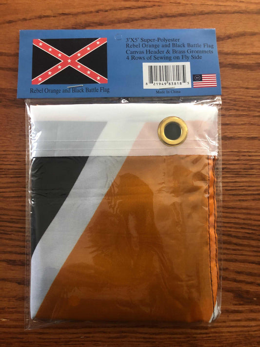 Black and Orange Confederate Flag 3' x 5' Polyester in package
