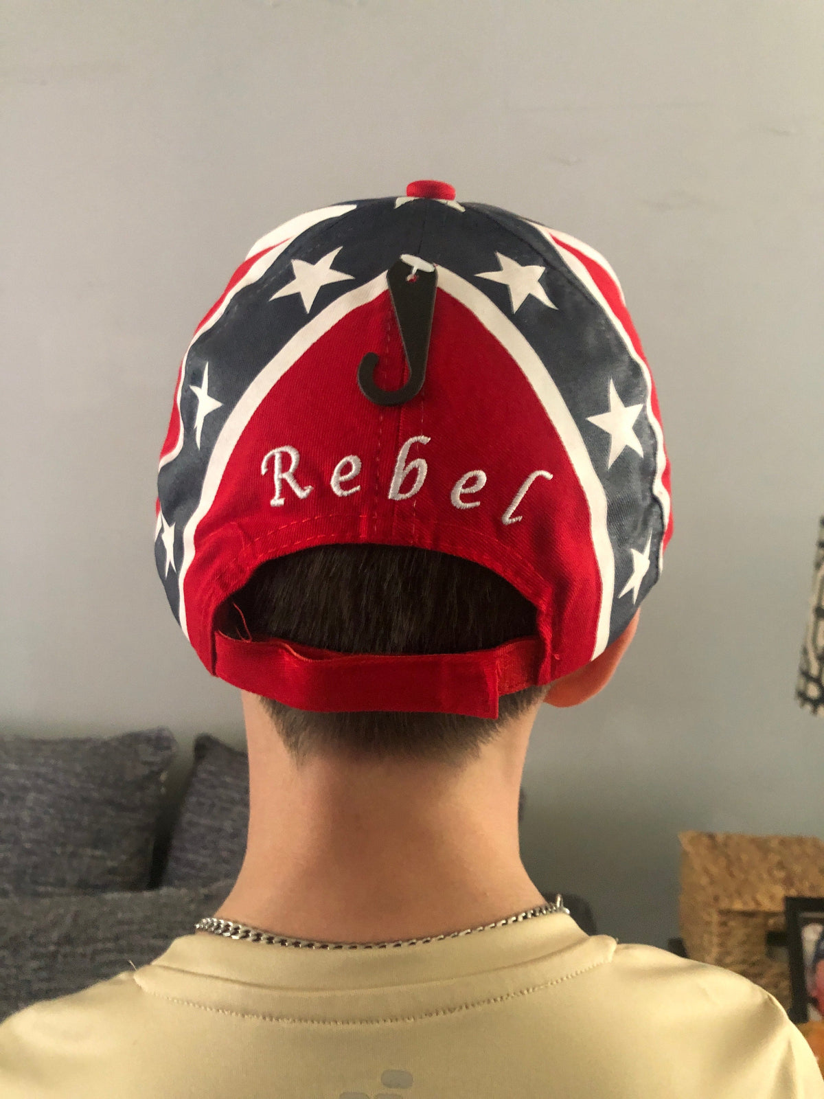 CSA Rebel Battle Flag Printed Red Cotton Twill Cap Hat rear view