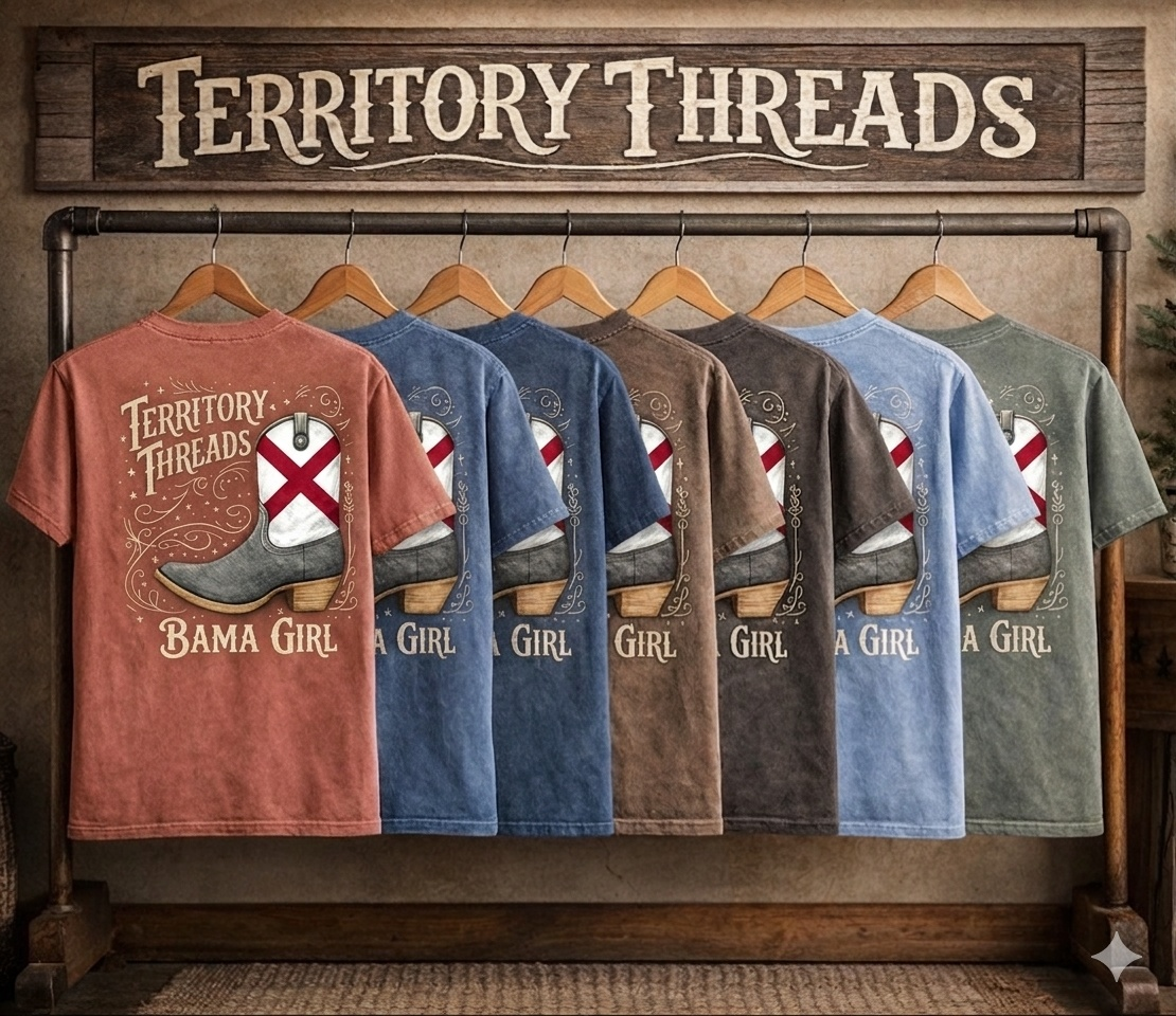 Bama Girl Alabama Boot Design T-Shirt by Territory Threads Assortment