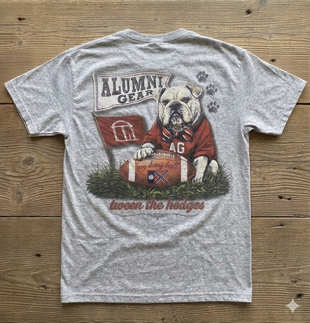 Alumni Gear My Dang Ball Bulldog Design with 1956 Old Georgia Flag on Football T-Shirt Heather Gray