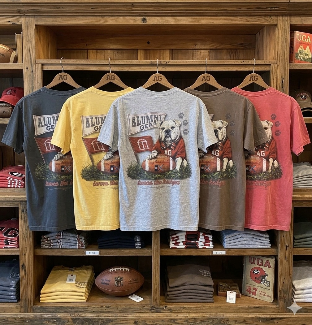 Alumni Gear My Dang Ball Bulldog Design with 1956 Old Georgia Flag on Football T-Shirt Collection