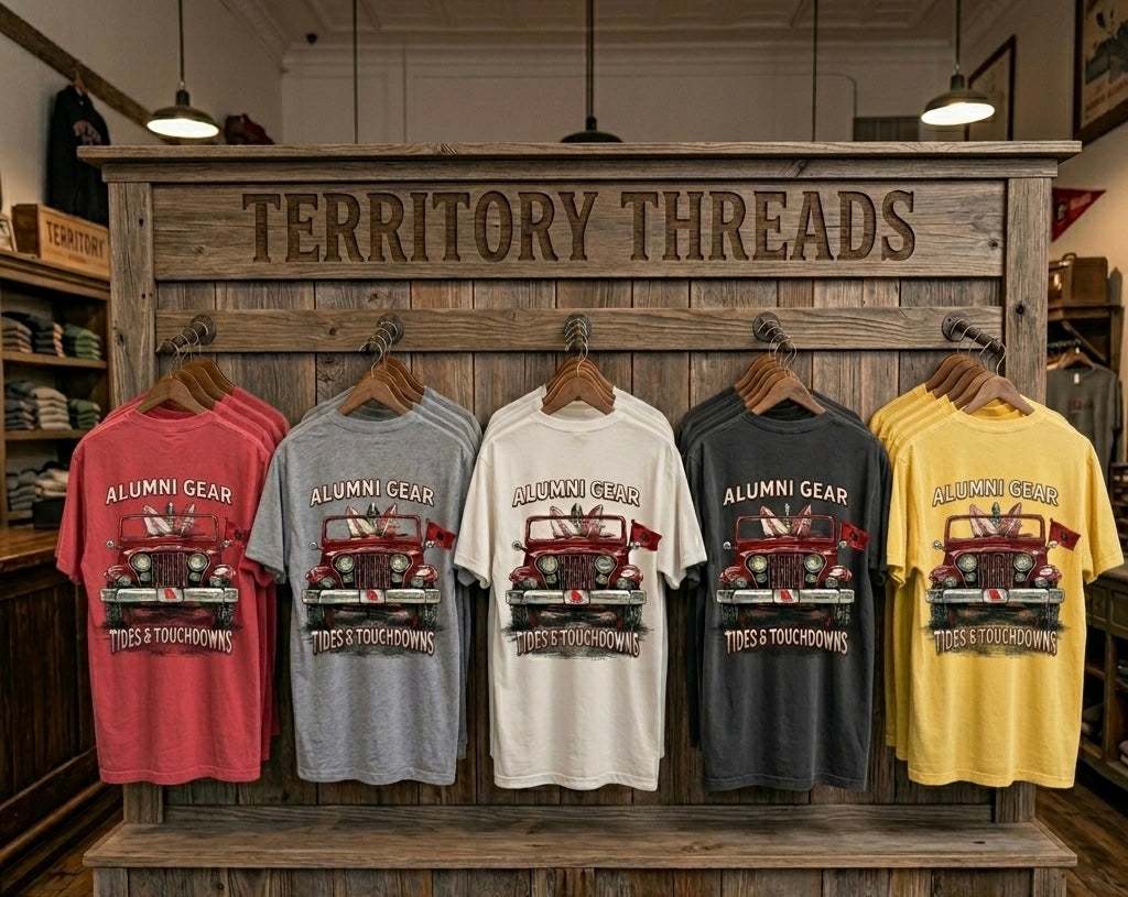 Alumni Gear Tides and Touchdowns Bulldog Jeep Design Premium T-Shirt as a Collection