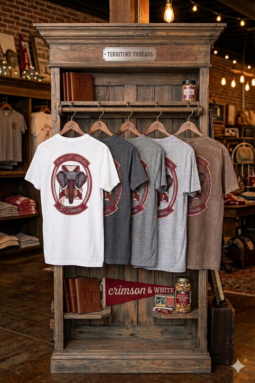 Alabama State Flag T-Shirt Territory Threads T-Town Design Elephant and Football