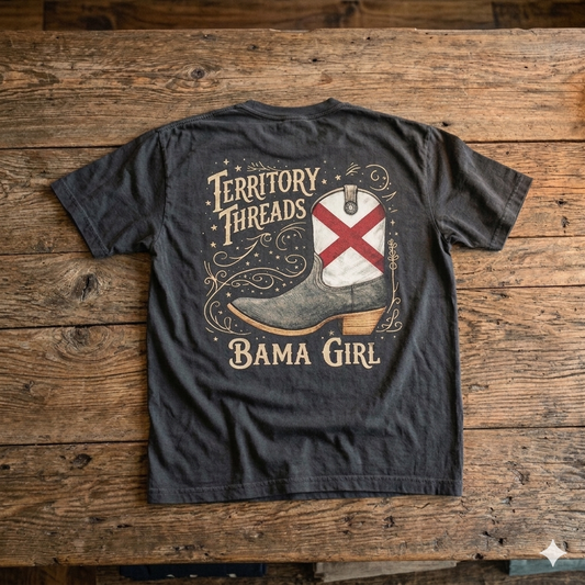 Bama Girl Alabama Boot Design T-Shirt by Territory Threads Charcoal Gray