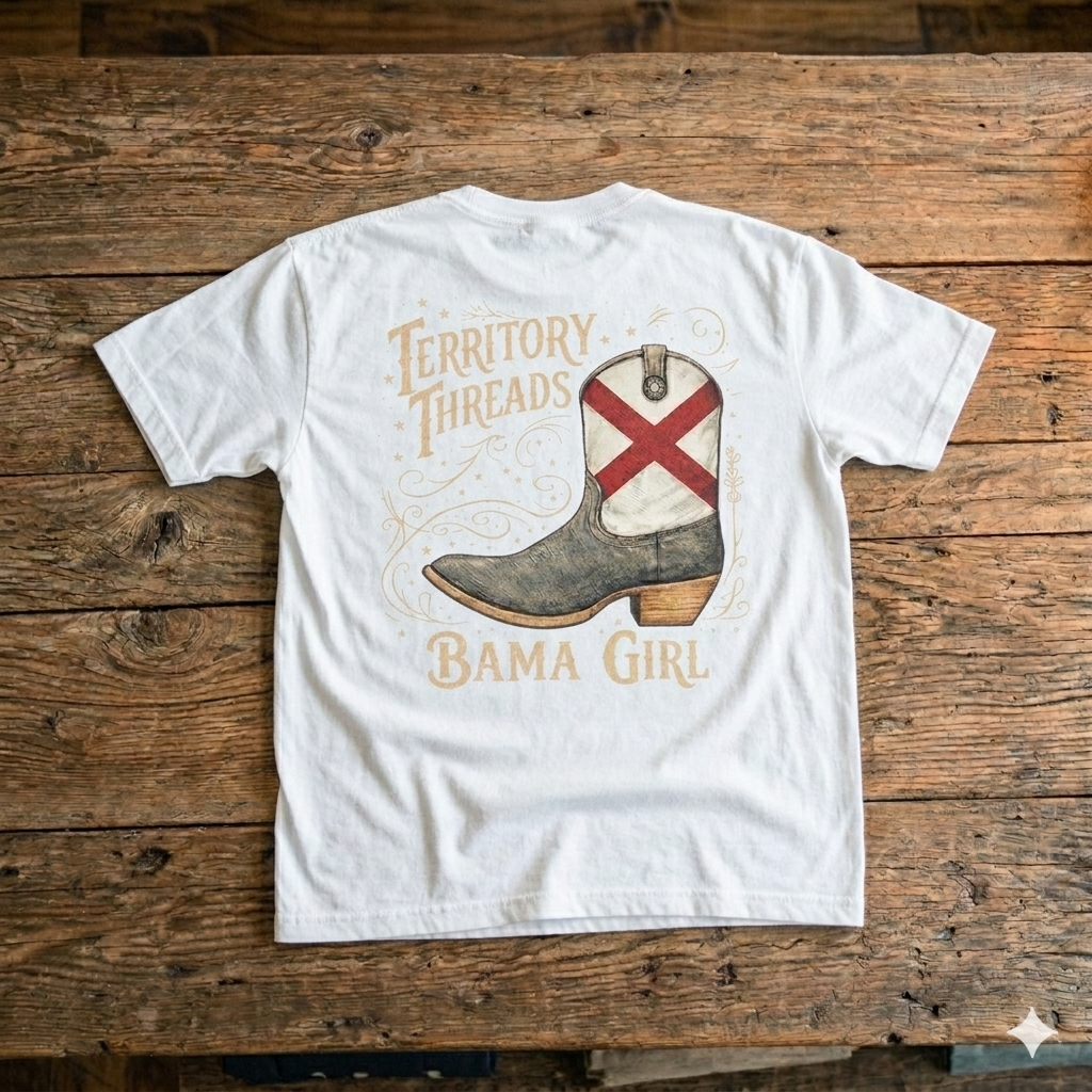 Bama Girl Alabama Boot Design T-Shirt by Territory Threads White