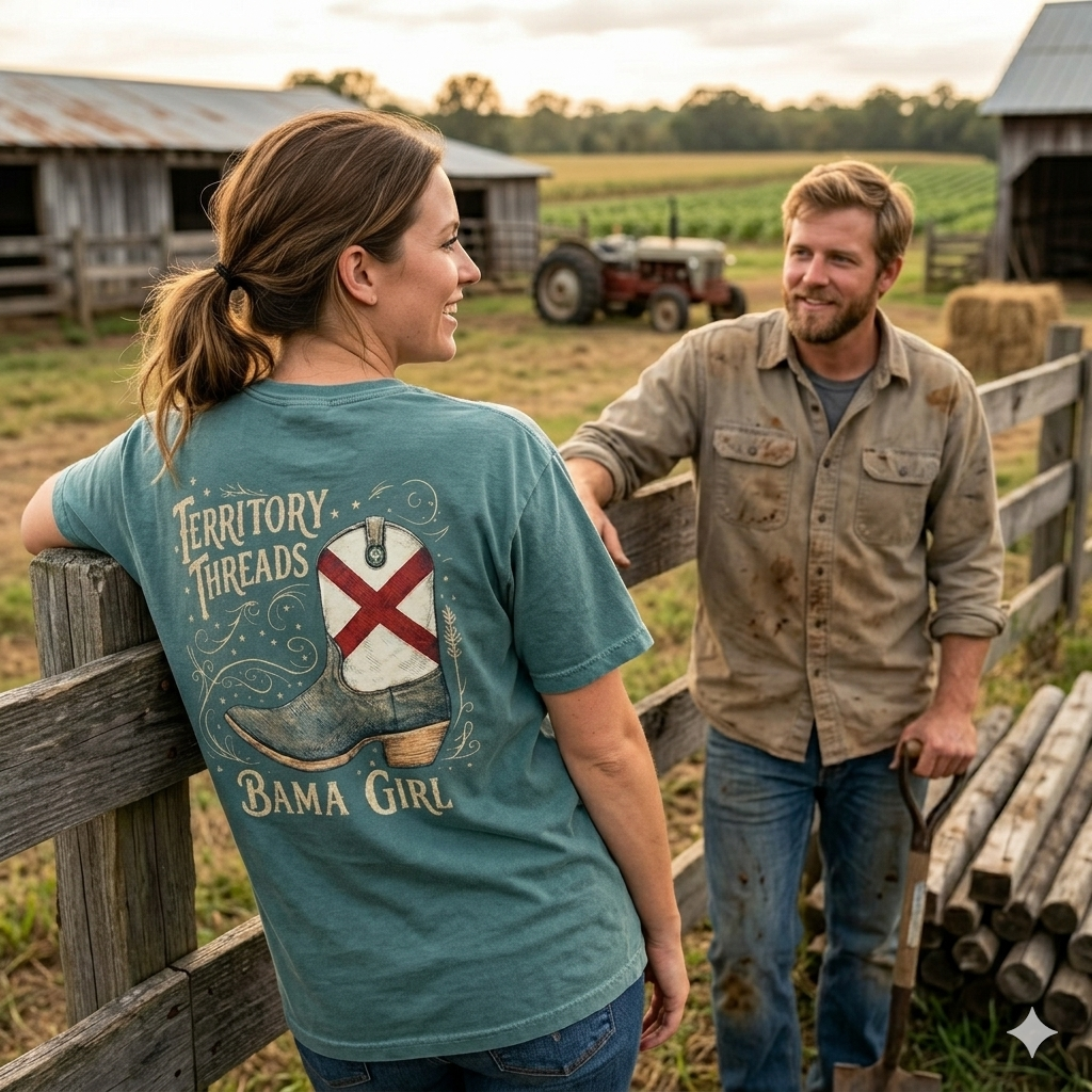 Bama Girl Alabama Boot Design T-Shirt by Territory Threads on model