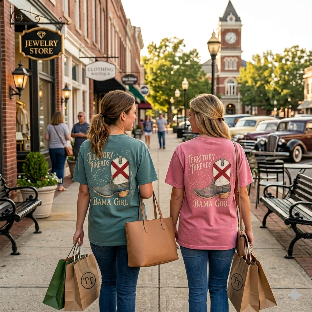 Bama Girl Alabama Boot Design T-Shirt by Territory Threads two girls