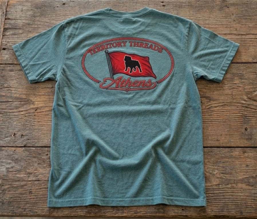 Athens Georgia Bulldog Design Short Sleeve Premium T-Shirt in Faded Hunter Green
