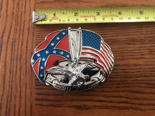 Dixie USA-CSA Flags Shiny Metal Belt Buckle