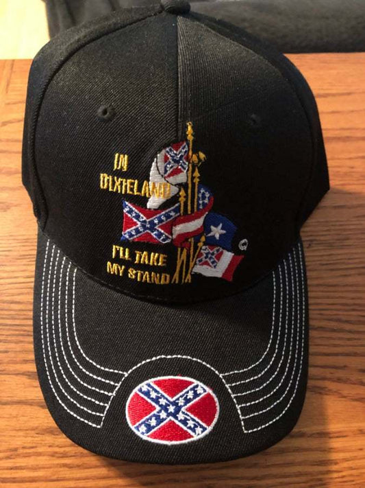 In Dixieland I'll Take My Stand Embroidered Black Cap