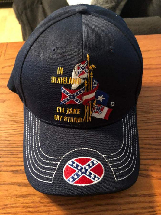 In Dixieland I'll Take My Stand Embroidered Navy Blue Cap