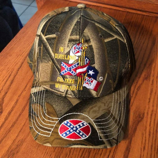 In Dixie Land I'll Take My Stand Embroidered Camo Cap