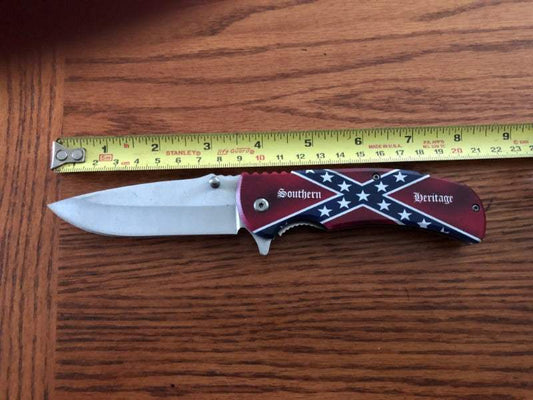 Southern Heritage Quick-Opening Rebel Battle Flag Lock Blade Knife