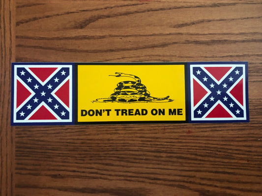 Dont Tread on Me Gadsden and Rebel Battle Flag Decal Bumper Sticker