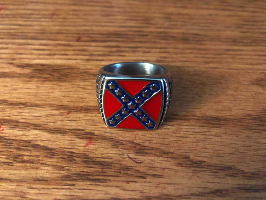 SUPERIOR QUALITY MENS 316 STAINLESS STEEL REBEL BATTLE FLAG RING