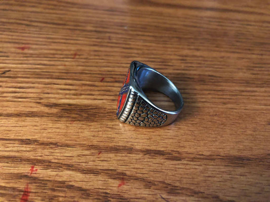 SUPERIOR QUALITY Mens 316 stainless steel rebel battle flag ring size 14 with polished finish and decorative sides