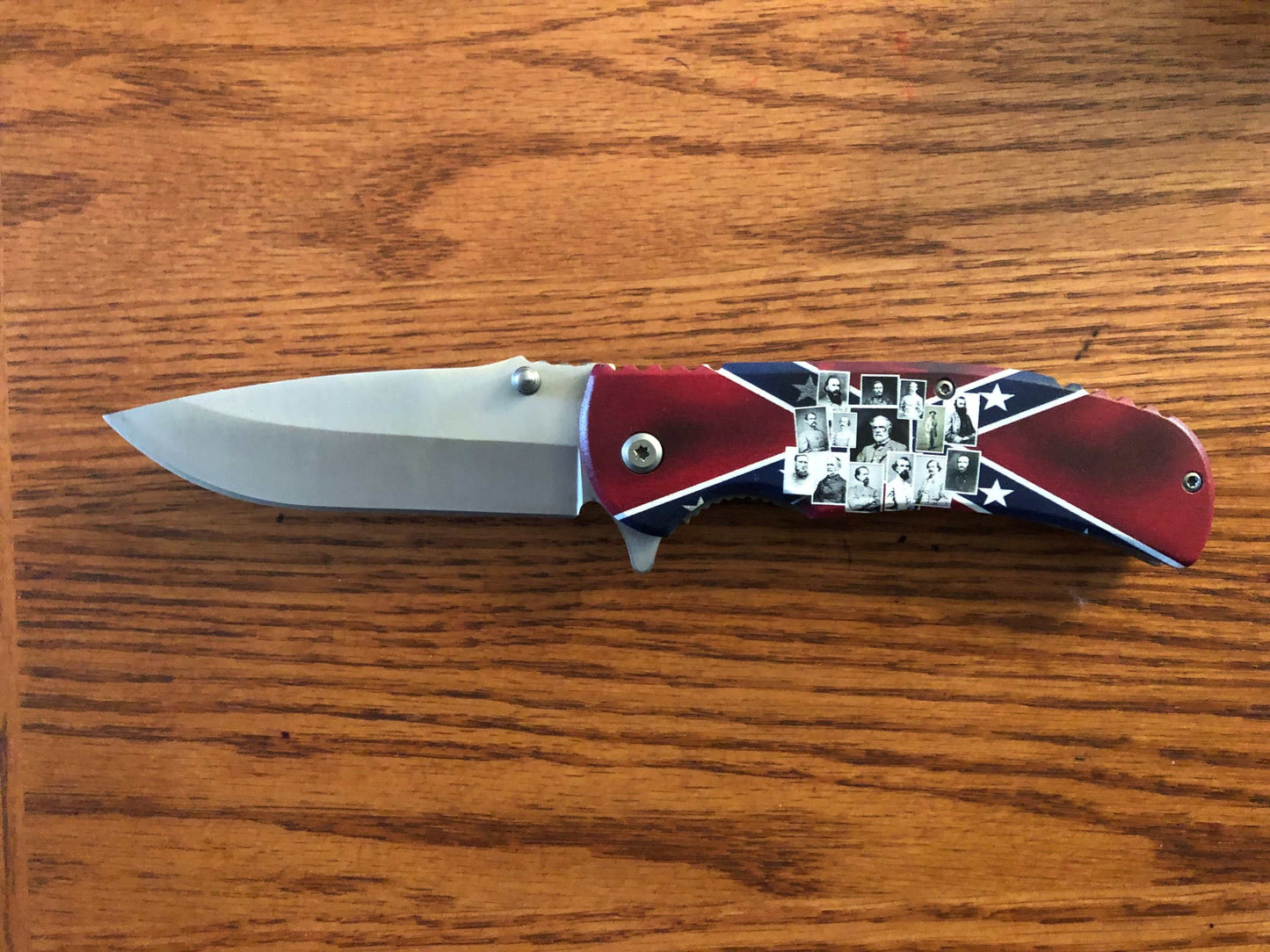 Southern Generals on Rebel Battle Flag Quick Opening Lock Blade Knife