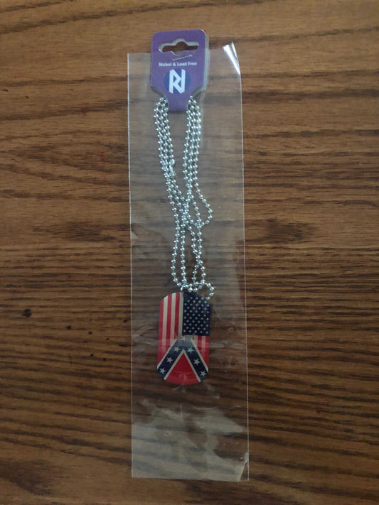 USA-CSA Rebel Battle Flag Fade In Hybrid Dog Tag Styled Necklace