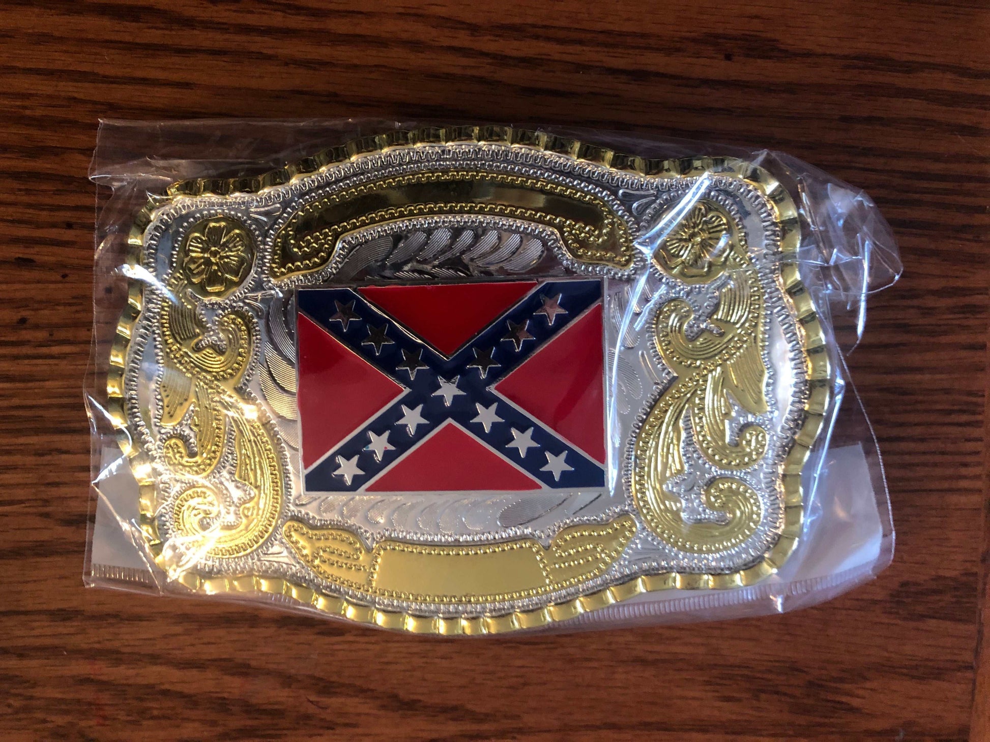 Large Western Battle Flag Shiny Metal Belt Buckle