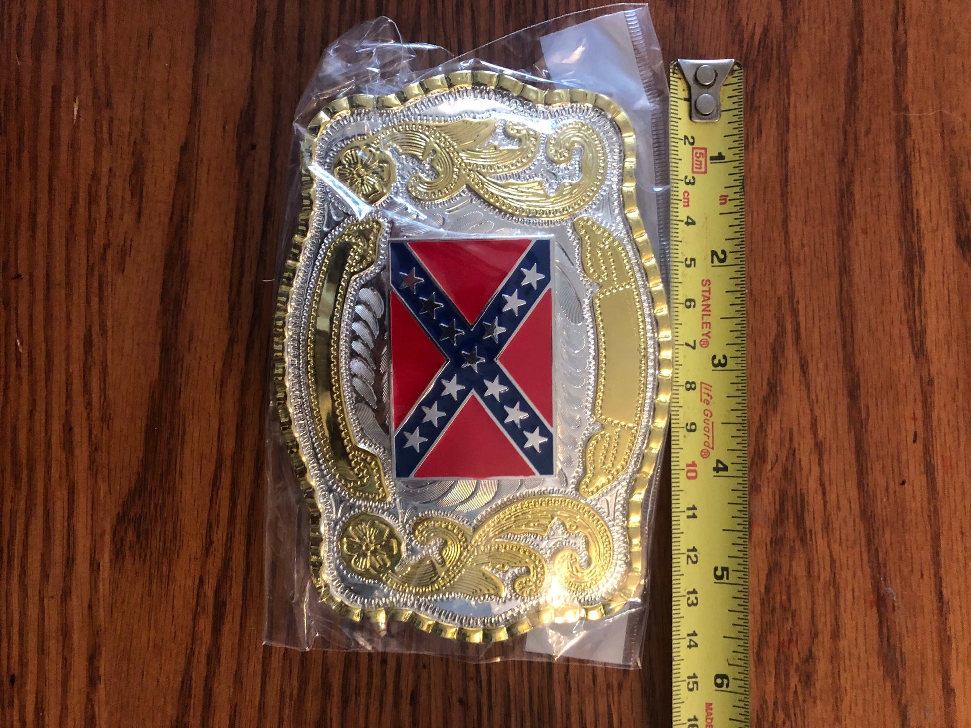 Large Western Battle Flag Shiny Metal Belt Buckle