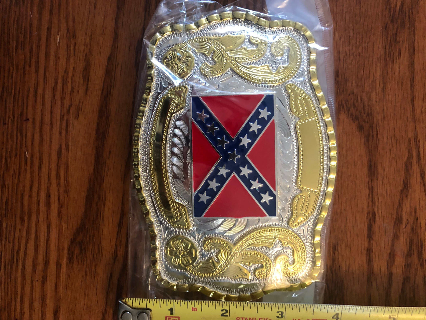 Large Western Battle Flag Shiny Metal Belt Buckle