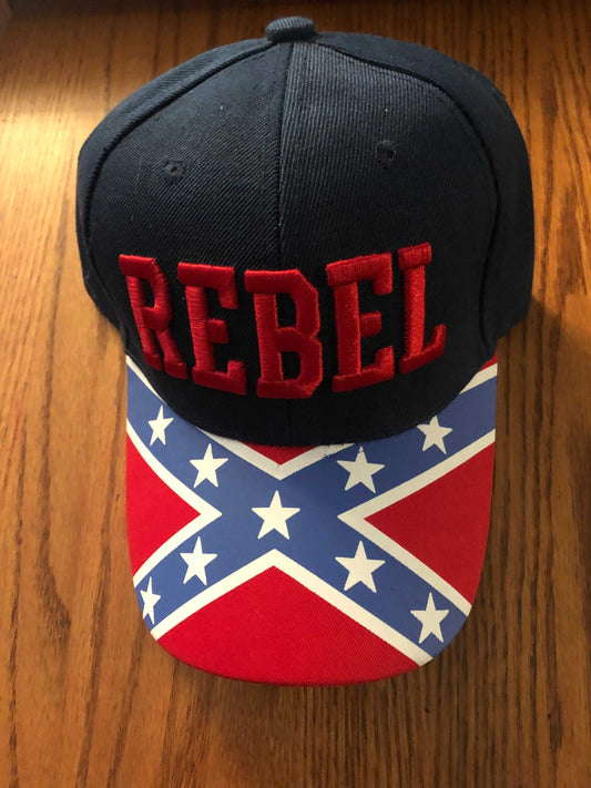 Rebel Embroidered Navy Cap with Battle Flag Bill