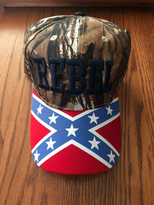 Rebel Embroidered Camo Cap with Battle Flag Bill