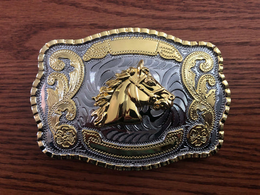Big Western Huge Horse Head Shiny Metal Belt Buckle