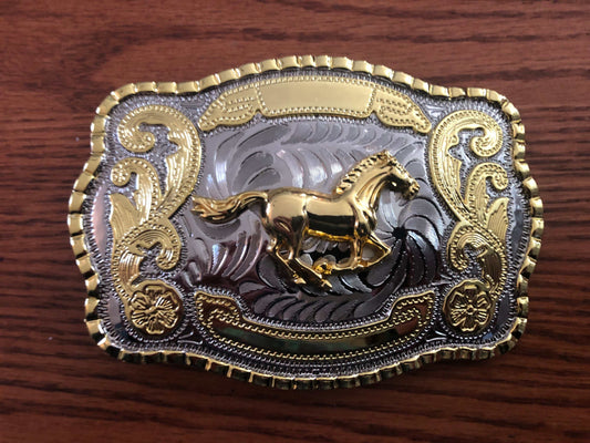 Big Western Horse Shiny Metal Belt Buckle