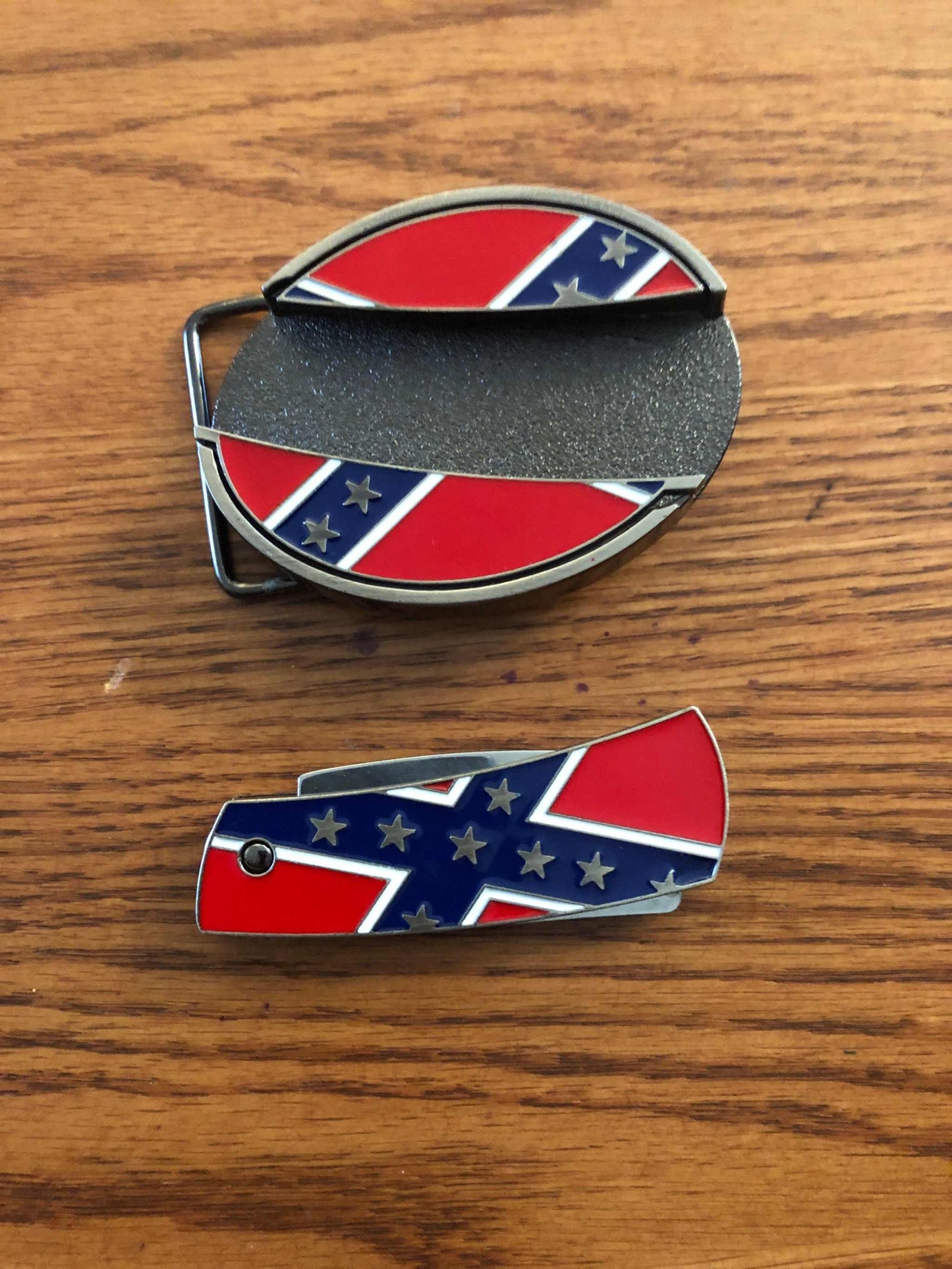 Confederate Rebel Flag Knife Belt Buckle with knife removed