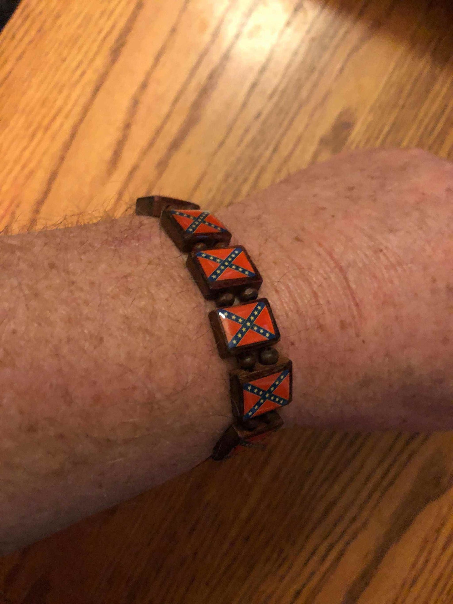 Wooden Bracelet CSA Rebel Battle Flag Beads and Round Spacers