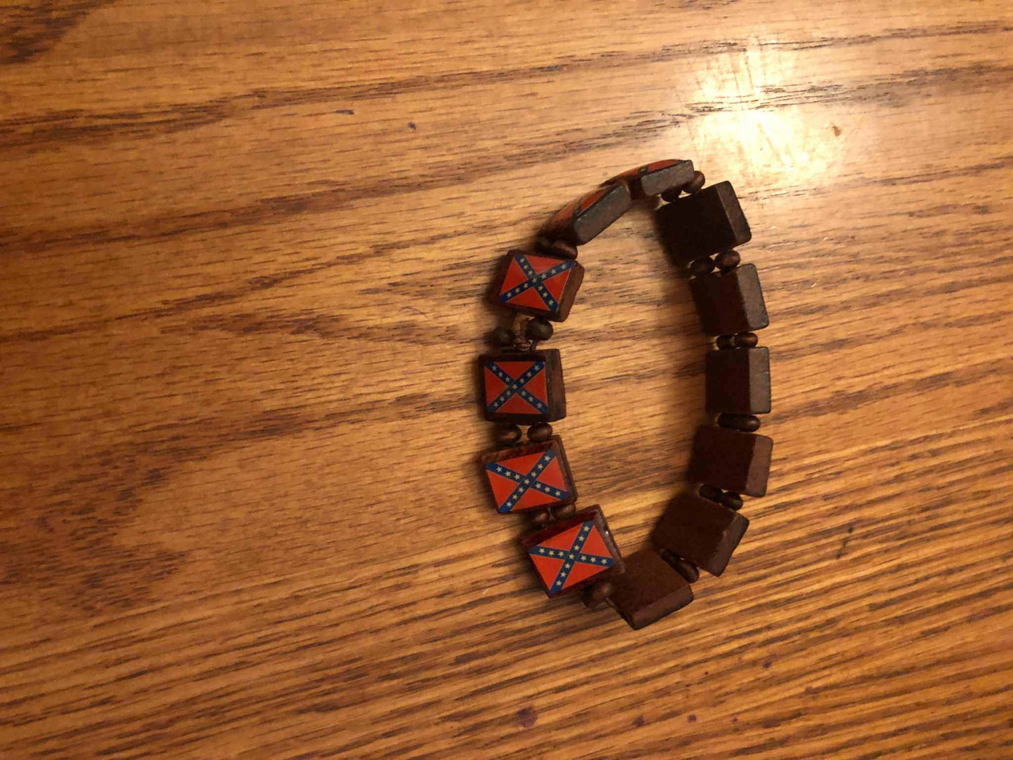 Wooden Bracelet CSA Rebel Battle Flag Beads and Round Spacers