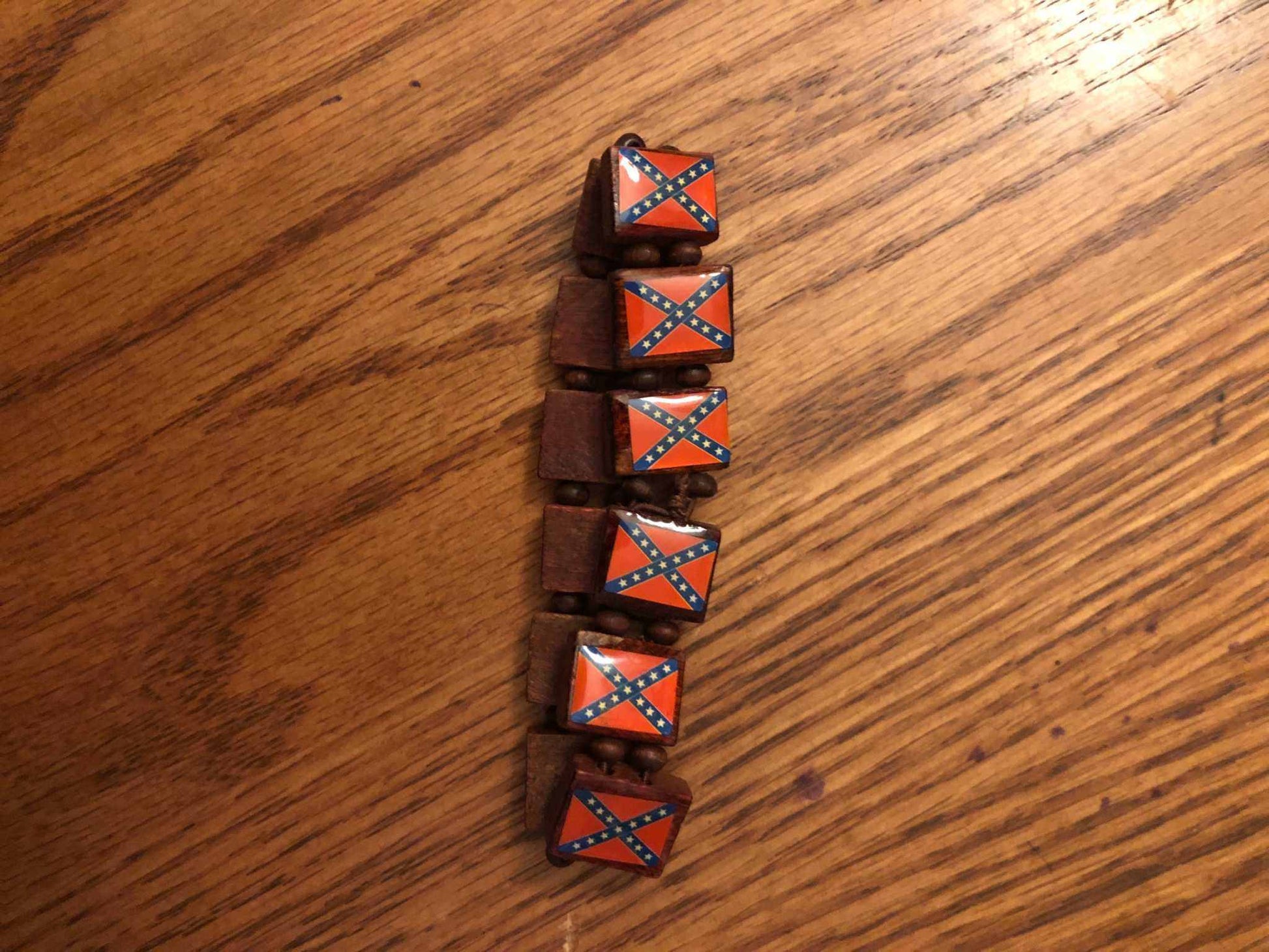 Wooden Bracelet CSA Rebel Battle Flag Beads and Round Spacers